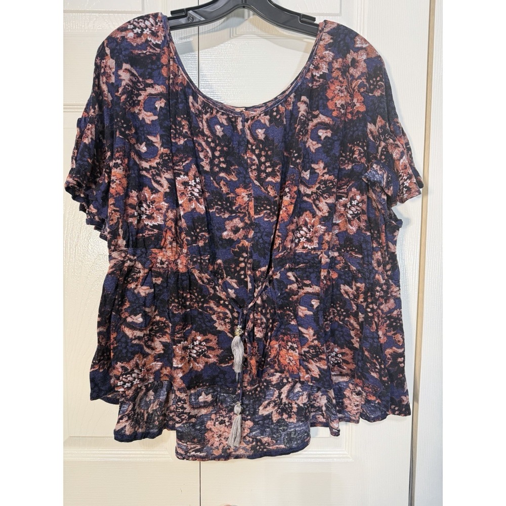 Free People Women's Floral Short Sleeve Flowey Top Drawstring Size XS